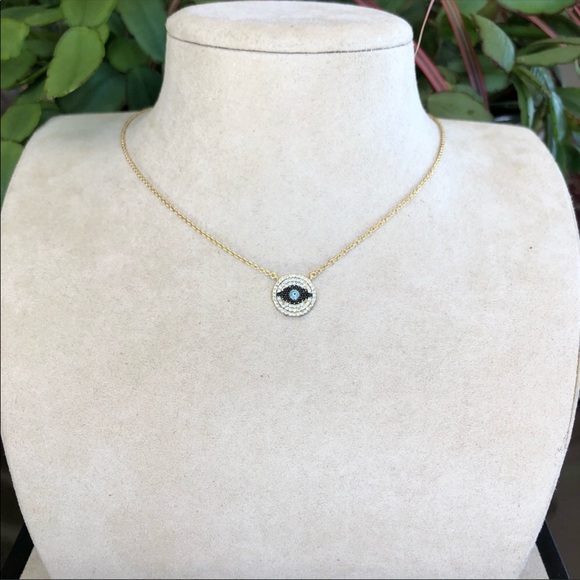 EVIL EYE LUCKY Sterling Silver Gold Plated Cz Rhinestone Adjustable Necklace NWT - Picture 3 of 8